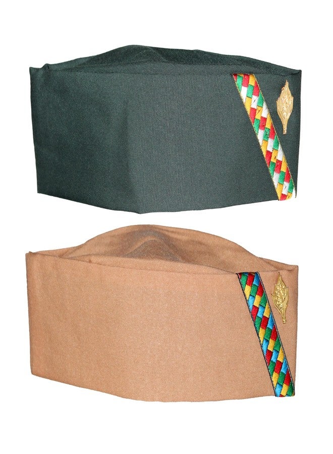 Yanwenx Cotton Uttarakhand Pahadi Topi, Brahmakamal Uttarakhand Cap, Himachali Cap (Set of 2),Beige|Green - Image 1